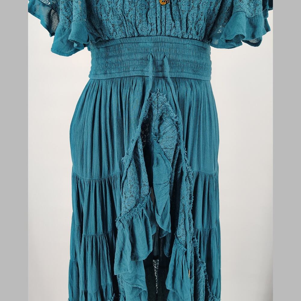 Free People Dancing On Air Lace Maxi Dress Lace Ruffle Boho High Low XS NWOT - Picture 10 of 16